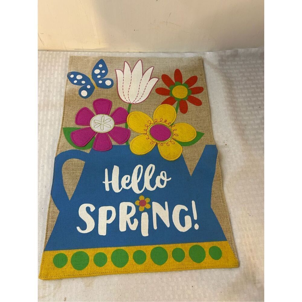 Briarwood lane 3D burlap mini flag 18x12”‎ "Hello Spring" Double Sided